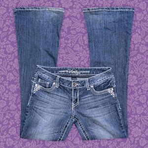2000s Vanity Blue Low-Rise Bootcut Denim Jeans w/ Rhinestone Detail | Size 27
